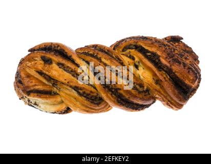 Roddy, Weidenbrötchen mit Mohn Samen, auf weißem Hintergrund in Isolation Stockfoto