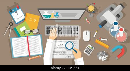 Vektor-flaches Design Illustration von Wissenschaft und Laborkonzepten Stock Vektor