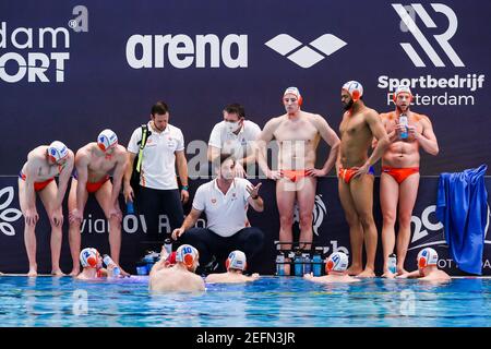 Rotterdam, Niederlande. Februar 2021, 17th. ROTTERDAM, NIEDERLANDE - 17. FEBRUAR: Während des olympischen Wasserball-Qualifikationsturniers 2021 Spiel zwischen den Niederlanden und Frankreich im Zwemcentrum Rotterdam am 17. Februar 2021 in Rotterdam, Niederlande (Foto von Marcel ter Bals/Orange Pictures) Credit: Orange Pics BV/Alamy Live News Stockfoto