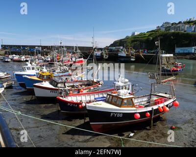 Ebbe im Hafen von Mevagissey, Cornwall. Stockfoto