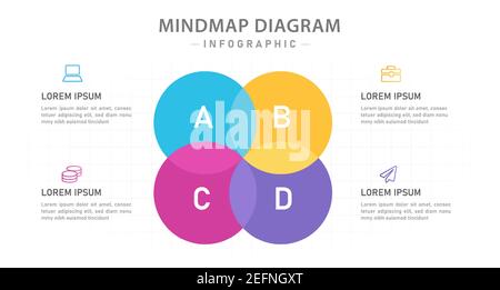 Infografik-Vorlage für Unternehmen. Moderne Mindmap mit Venn-Diagramm, Präsentationsvektor Infografik. Stock Vektor