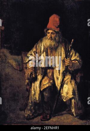 Ölstudie eines alten Mannes mit einem roten Hut, Rembrandt van Rijn, c. 1654, Stockfoto