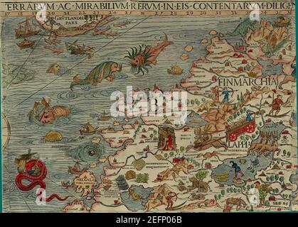 Olaus Magnus' Karte von Skandinavien 1539, Abschnitt B, Lappland, Finnland. Stockfoto