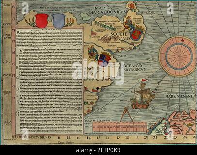 Olaus Magnus' Karte von Skandinavien 1539, Abschnitt G, Schottland, England. Stockfoto