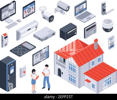 Isoliertes und isometrisches Smart-Home-Icon-Set mit digitalen Elementen Und Werkzeuge für bessere Lebensvektordarstellung Stock Vektor