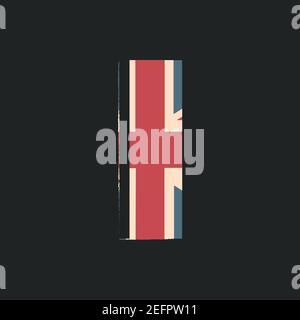 Großbuchstaben 3D I mit UK-Flag-Textur isoliert auf schwarzem Hintergrund. Vektorgrafik. Element für Design. Kinder Alphabet. Stock Vektor