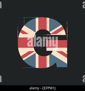 Großbuchstaben 3D G mit britischer Flag-Textur isoliert auf schwarzem Hintergrund. Vektorgrafik. Element für Design. Kinder Alphabet. Stock Vektor