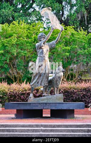 Die Winkenden Mädchen Statue, River Street, Savannah, Georgia Stockfoto