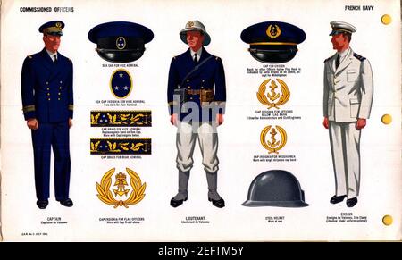 ONI JAN 1 Uniformen und Insignien Page 093 Französische Marine WW2 beauftragte Offiziere Juli 1943 Feldanerkennung. ÖFFENTLICHE Dok. Stockfoto