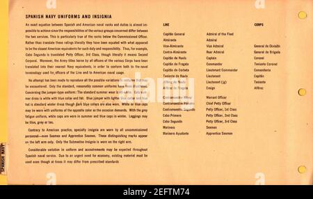 ONI JAN 1 Uniformen und Insignien Page 114 Spanische Marine WW2 1943 Anerkennung für den Feldeinsatz. NICHT klassifiziertes öffentliches Dokument DER USA. Veröffentlicht 1944. . Stockfoto