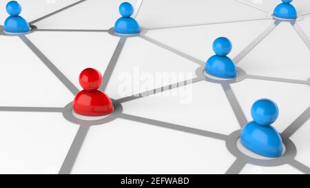 Kommunikation zwischen Menschen. Konzept für Geschäftskommunikation oder besondere Person im Netzwerk. 3D Rendern. Stockfoto