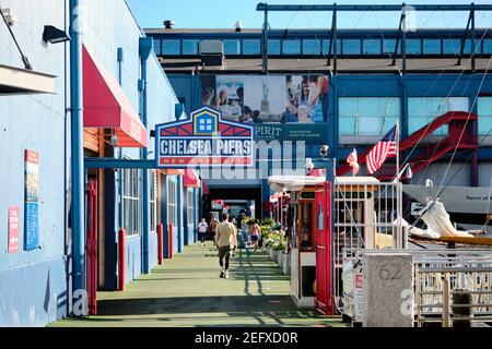 Pier 62 Eingang des Chelsea Piers Sport- und Unterhaltungskomplexes, Manhattan, New york City, USA Stockfoto