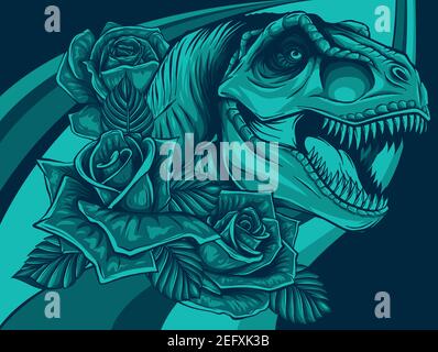 dinosaurus tyrannosaurus rex Kopf mit Blume Vektor Illustration Design Stock Vektor