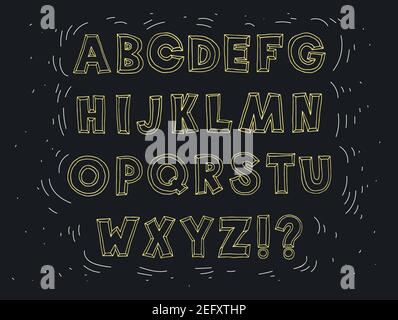 Fun Line Schriftart. Handgezeichnete Vektorschriftart. Handgeschriebenes Alphabet. Dekorativer Typ. Schriftart Vektorgrafik. Stock Vektor