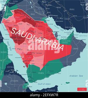 Saudi-Arabien Land detaillierte editierbare Karte mit Regionen Städte und Städte, Straßen und Eisenbahnen, geografische Standorte. Vector EPS-10-Datei Stock Vektor