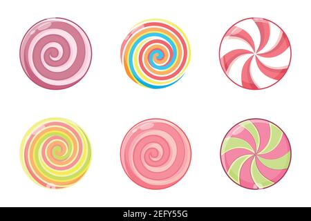 Weihnachten Runde Süßigkeiten-Set. Minze gestreifte Süßigkeiten ohne Verpackung. Vektorgrafik isoliert auf weißem Hintergrund. Stock Vektor