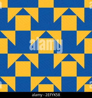 Morroccan geometrische Vektor Muster Hintergrund. Hintergrund mit kobaltblauen und orangefarbenen Grunge texurierten Dreiecken und Quadraten. Wiederholung im modernen maurischen Stil Stock Vektor