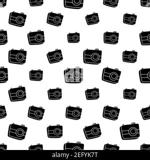 Nahtloses Muster mit Business-Elemente-Icons im Doodle-Stil, Infografik. Vektorgrafik Design. Hand ertränkt Silhouette Kamera auf weiß Stock Vektor