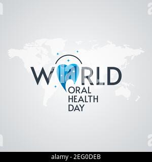 World Oral Health Day typografische Schrift mit Weltkarte auf weißem Hintergrund. Dental Grußkarte Design. Stock Vektor