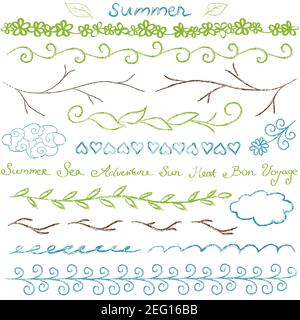 Sommer Set von handgezeichneten Bordüren und Design-Elemente Stock Vektor