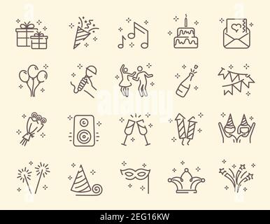 Große Reihe von Ikonen, die Feiern darstellen Stock Vektor