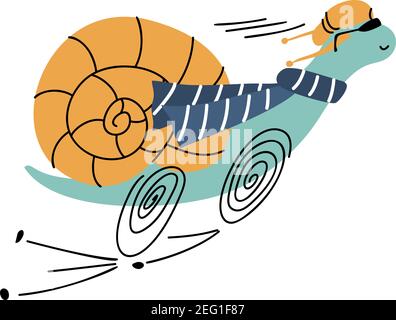 Vektor-Cartoon Illustration von lustigen laufenden Schnecke. Niedliche handgezeichnete Kinder Design Speed Element auf weiß isoliert. Doodle skandinavischen Stil Stock Vektor