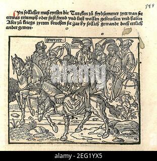 Osmanische Kavallerie während der Belagerung von Rhodos - Breydenbach Bernhard von - 1486. Stockfoto