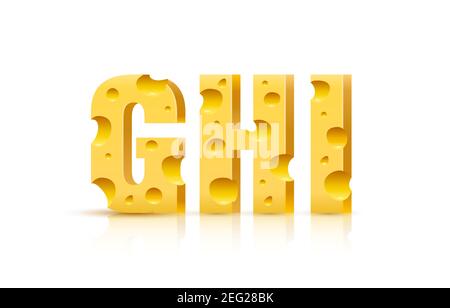 Käseschrift 3D Symbol, Buchstabe G H I gesetzt. Vektorgrafik Stock Vektor