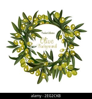 Grüne Oliven Bündel Poster Hintergrund-Design. Vektor-Vorlage von grünen Olivenfrüchten und Blätter für Olivenöl extra vergine Produkt oder Italienisch oder Spanisch Stock Vektor