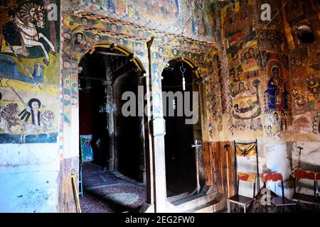 Die gut erhaltenen Wandmalereien der Abreiha und Atsbeha Kirche in der Region Tigray im Norden Äthiopiens. Stockfoto