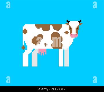 Kuh Pixel Kunst. 8 bit Bauernhof Tier Cartoon. vektor-Illustration Stock Vektor