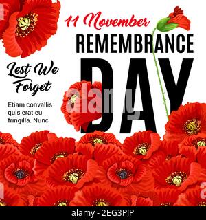 Kreatives Plakat mit rotem Mohn zum Gedenktag. 11 von November Vektor-Banner isoliert auf weißem Hintergrund. Damit wir das Konzept nicht vergessen. Kreatives Design Stock Vektor