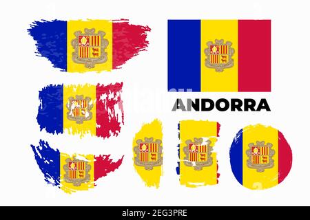 Flagge von Andorra in Grunge Pinselstrich, Vektor Grunge Illustration. Stock Vektor