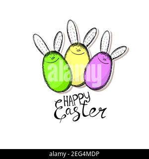 Frohe Osterkaninchen aus Eiern. Vektorgrafik Stock Vektor