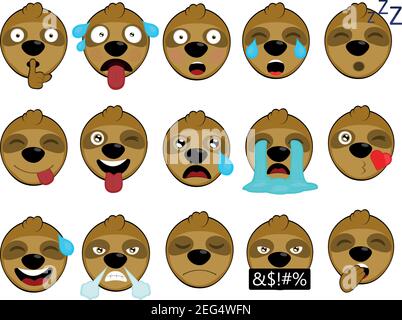 Vektor-Illustration der Mimik eines Faultier-Cartoon Stock Vektor