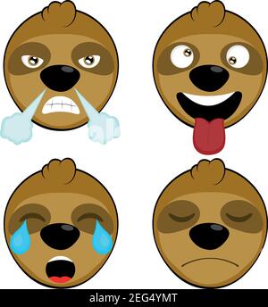 Vektordarstellung von Ausdrücken eines Faultier-Zeichentrickfilms Stock Vektor