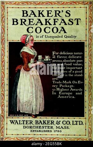 Vintage Werbeplakat für Baker's Breakfast Cocoa Stockfoto