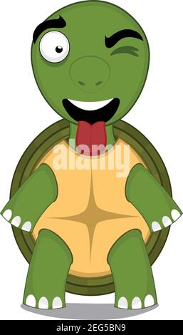 .Vector Charakter Illustration einer Cartoon Schildkröte mit einem glücklichen Ausdruck, zwinkend und ragt aus seiner Zunge Stock Vektor