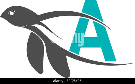 Meeresschildkröte Symbol mit Buchstabe EIN Logo Design Illustration Vorlage Stock Vektor