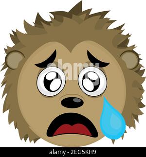 Vector Emoticon Illustration Karikatur eines Stachelschweines Kopf mit einem traurigen Ausdruck und Weinen mit einer Träne, die aus dem Auge über die Wange fällt Stock Vektor