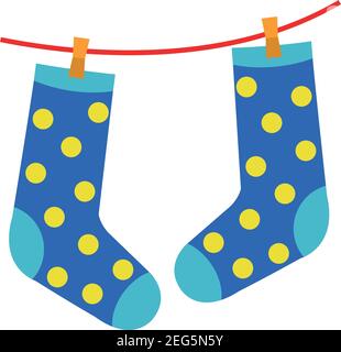 Welt-Down-Syndrom Tag, gepunktete Socken hängen über weißem Hintergrund, buntes Design, Vektor-Illustration Stock Vektor