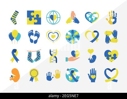 Icon Set von Down-Syndrom Tag über weißem Hintergrund, buntes Design, Vektor-Illustration Stock Vektor