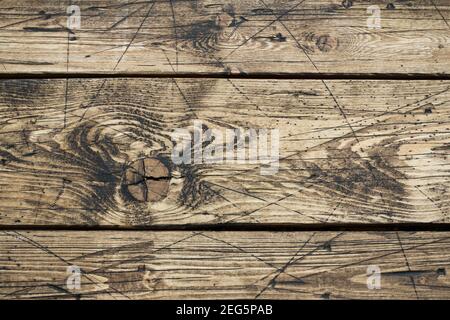Alte Vintage Holzhintergrund. Braune horizontale Bretter. Schöne Holzstruktur. Draufsicht Stockfoto