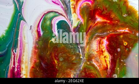 Tinte, Farbe, abstrakt. Nahaufnahme. Bunte abstrakte Malerei Hintergrund. Ölfarbe mit hoher Textur. Hochwertige Teile. Stockfoto