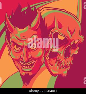 Teufel und Schädel Kopf Vektor Illustration Design Stock Vektor