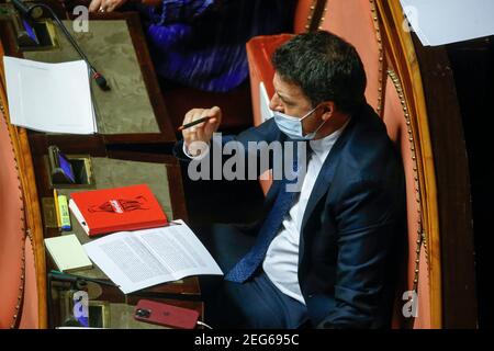 Rom, Italien. Februar 2021, 17th. Senat die Regierung Draghi bittet um Vertrauen, auf dem Foto Matteo Renzi nur redaktionelle Verwendung Kredit: Unabhängige Fotoagentur/Alamy Live News Stockfoto