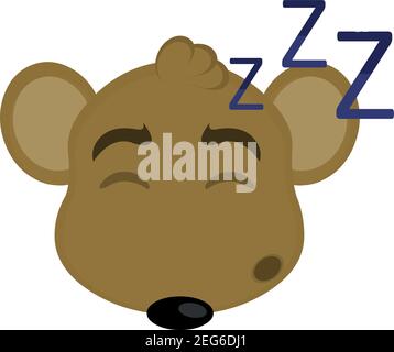 Vector Emoticon Illustration Cartoon einer Maus Kopf mit müdem Ausdruck und seine Augen geschlossen und Schnarchen mit offenem Mund, schlafen Stock Vektor