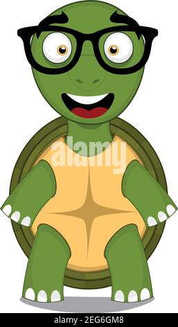 Vektor-Figur-Illustration einer Cartoon-Schildkröte mit Brille Stock Vektor