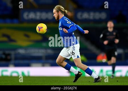 Liverpool, Großbritannien, 17th. Februar 2021. Everton Tom Davies. Kredit: Anthony Devlin/Alamy Live Nachrichten Stockfoto