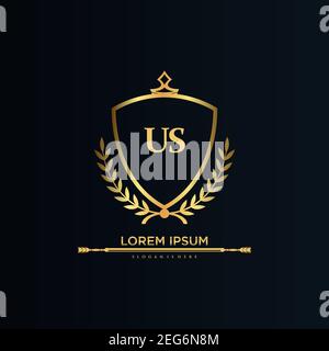 US Letter Initial mit Royal Template.elegant mit Krone Logo Vektor, Kreative Schriftzug Logo Vektor Illustration Art. Stock Vektor